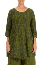 Two Pockets Dark Golden Lime Circle Silk Linen Tunic 1