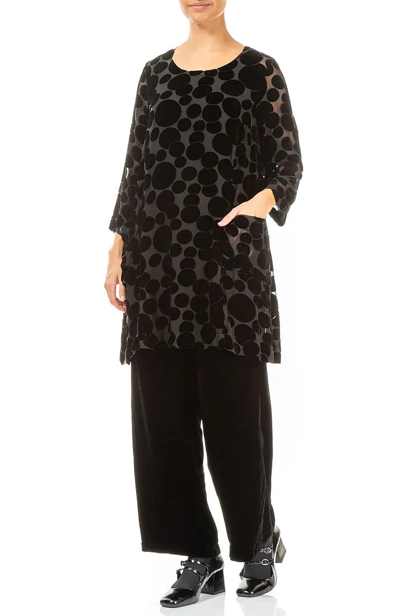 Two Pockets Devoré Bubbles Black Silk Velvet Tunic 4