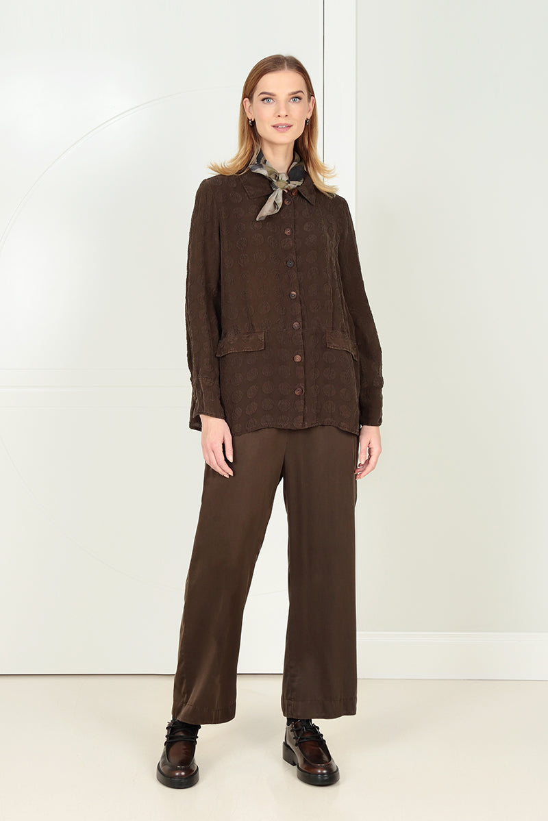 Two Pockets Forest Brown Bubble Silk Shirt 6