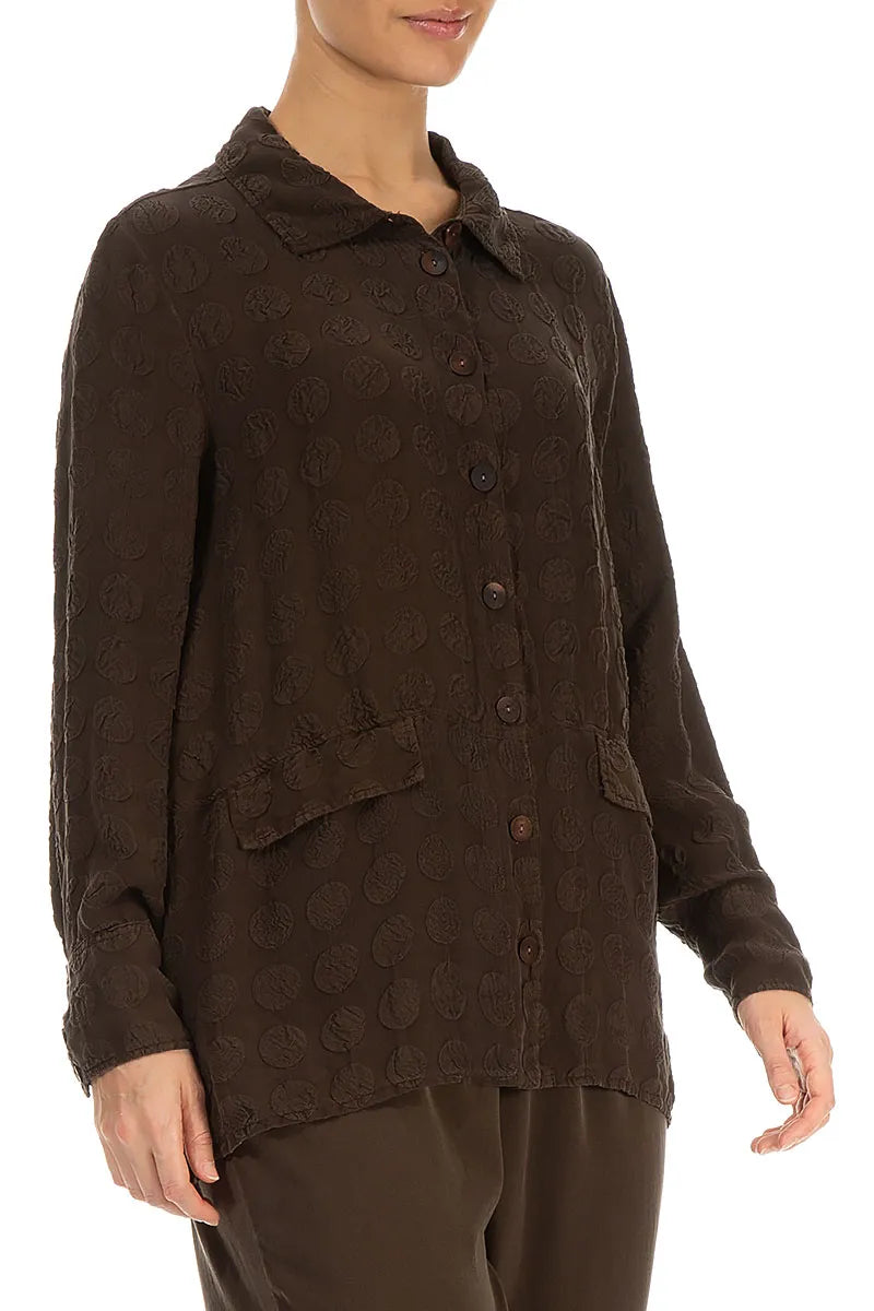 Two Pockets Forest Brown Bubble Silk Shirt 3