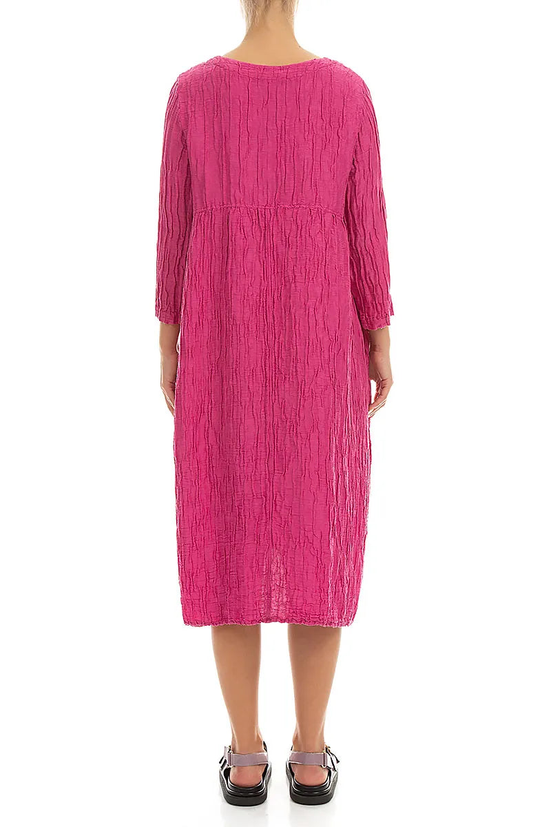 Two Pockets Fuchsia Crinkled Silk Linen Dress 2