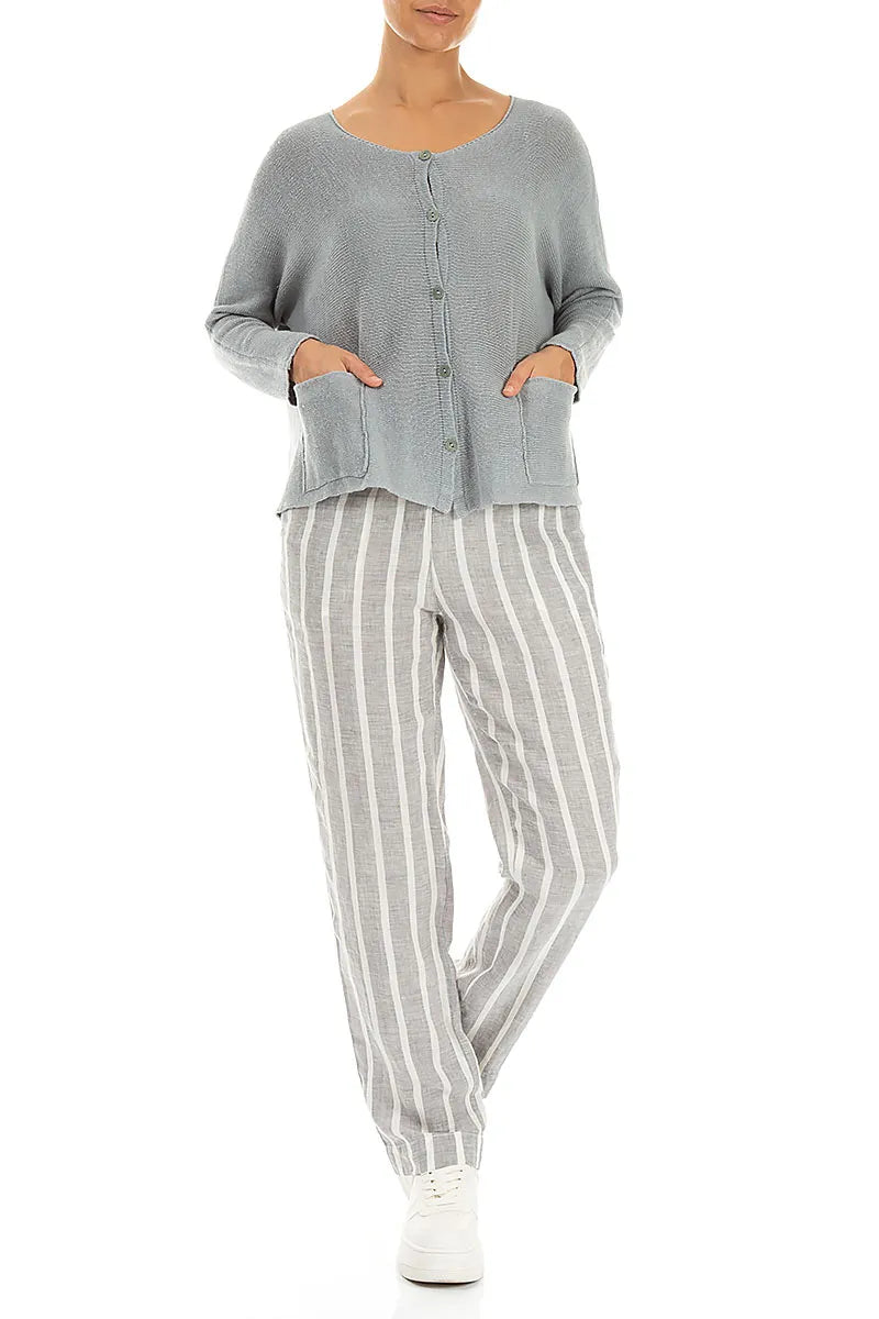 Two Pockets Grey Linen Cardigan 4