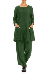 Two Pockets Pine Green Crinkled Silk Tunic 4