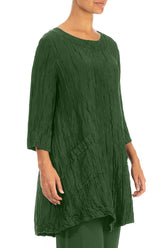 Two Pockets Pine Green Crinkled Silk Tunic 3