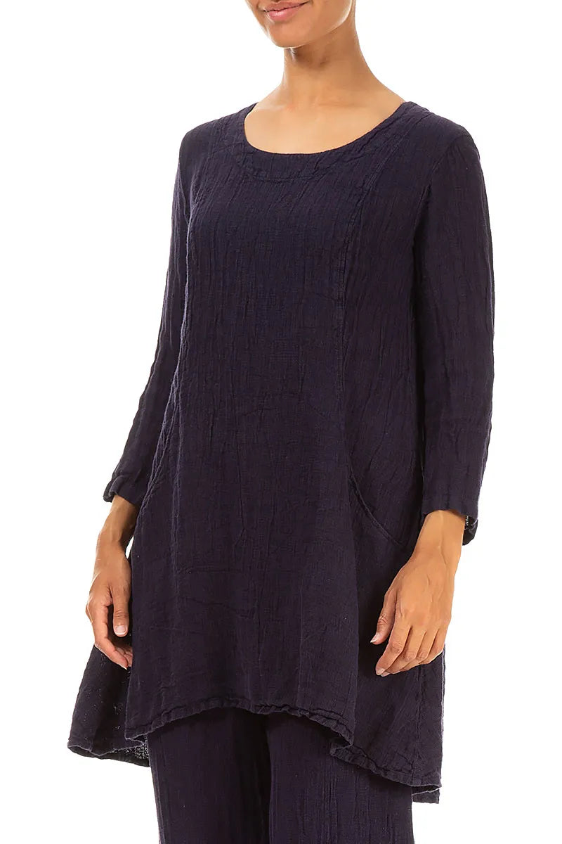 Two Pockets Royal Purple Mélange Linen Tunic 3