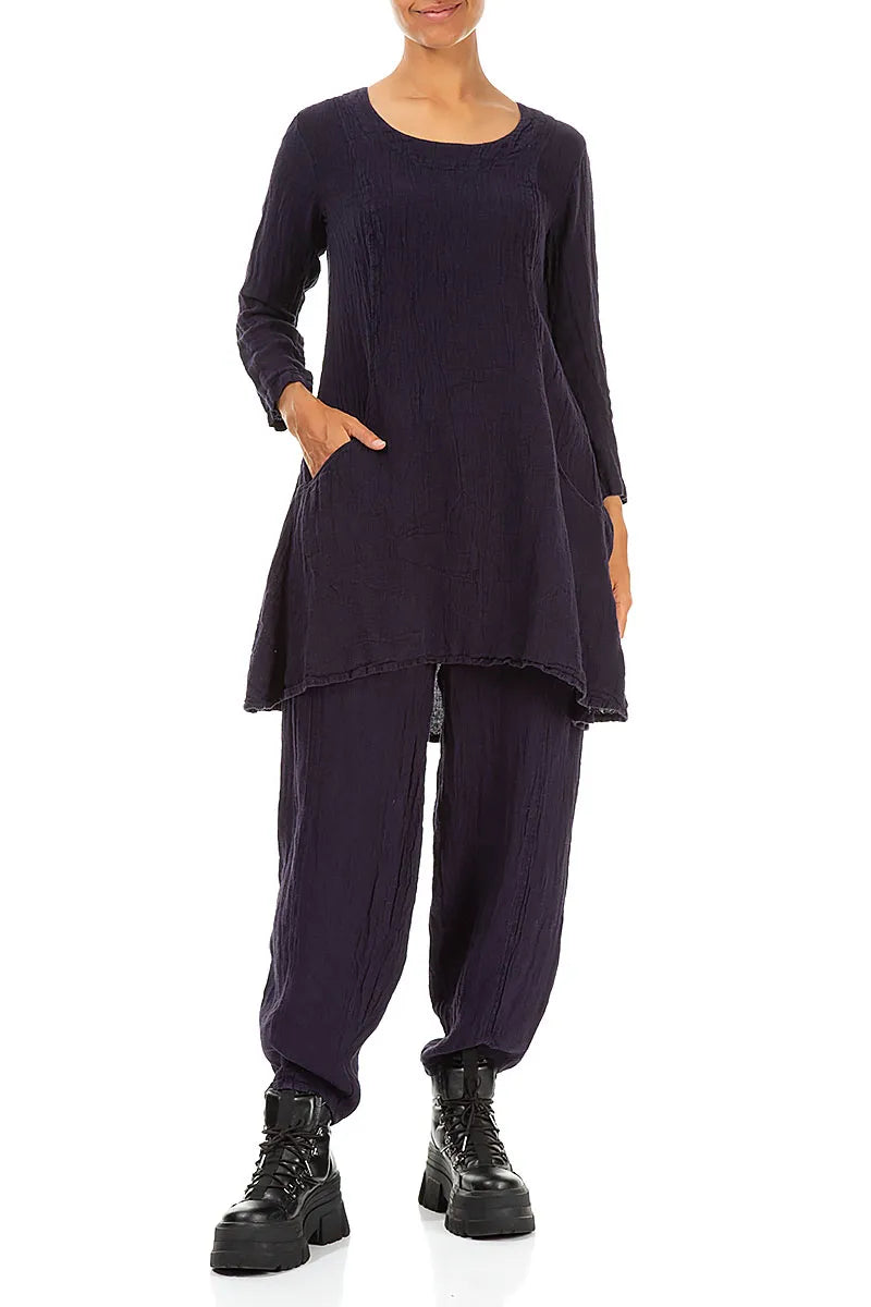 Two Pockets Royal Purple Mélange Linen Tunic 4