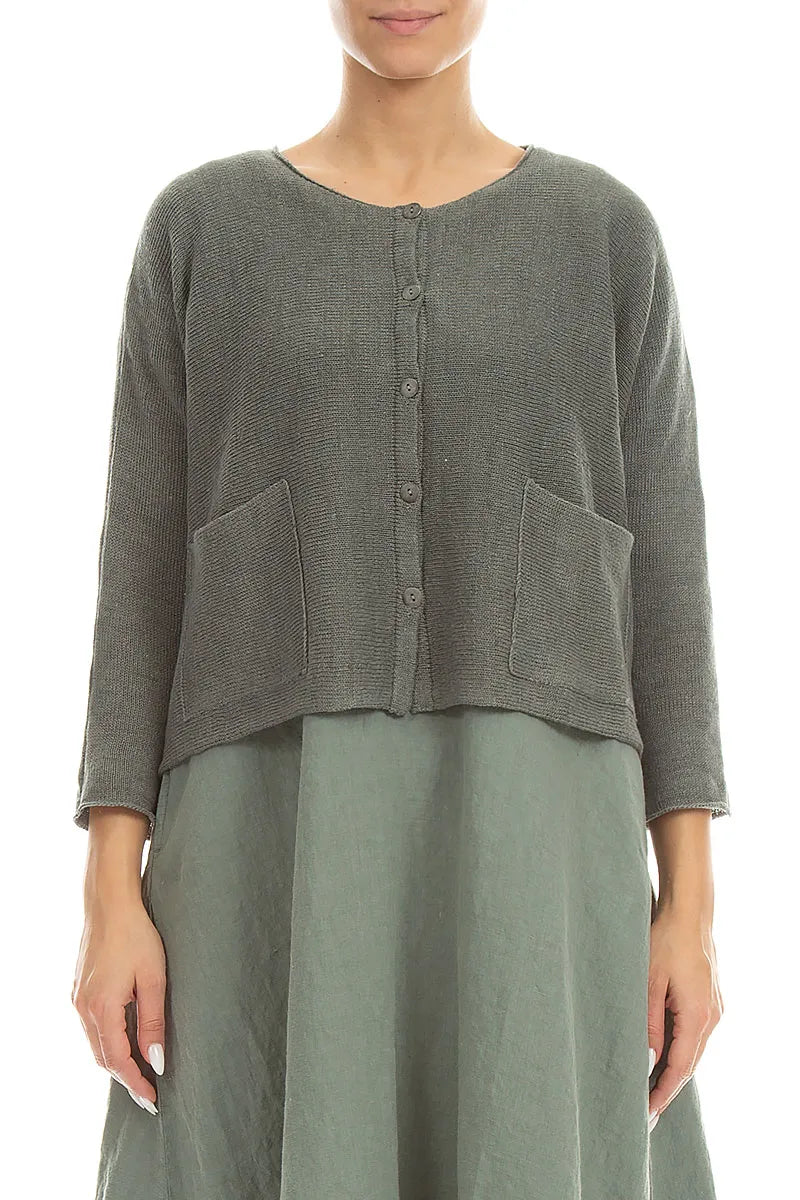 Two Pockets Grey Sage Linen Cardigan 1
