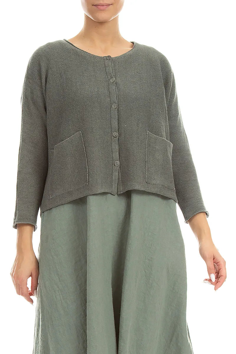 Two Pockets Grey Sage Linen Cardigan 3