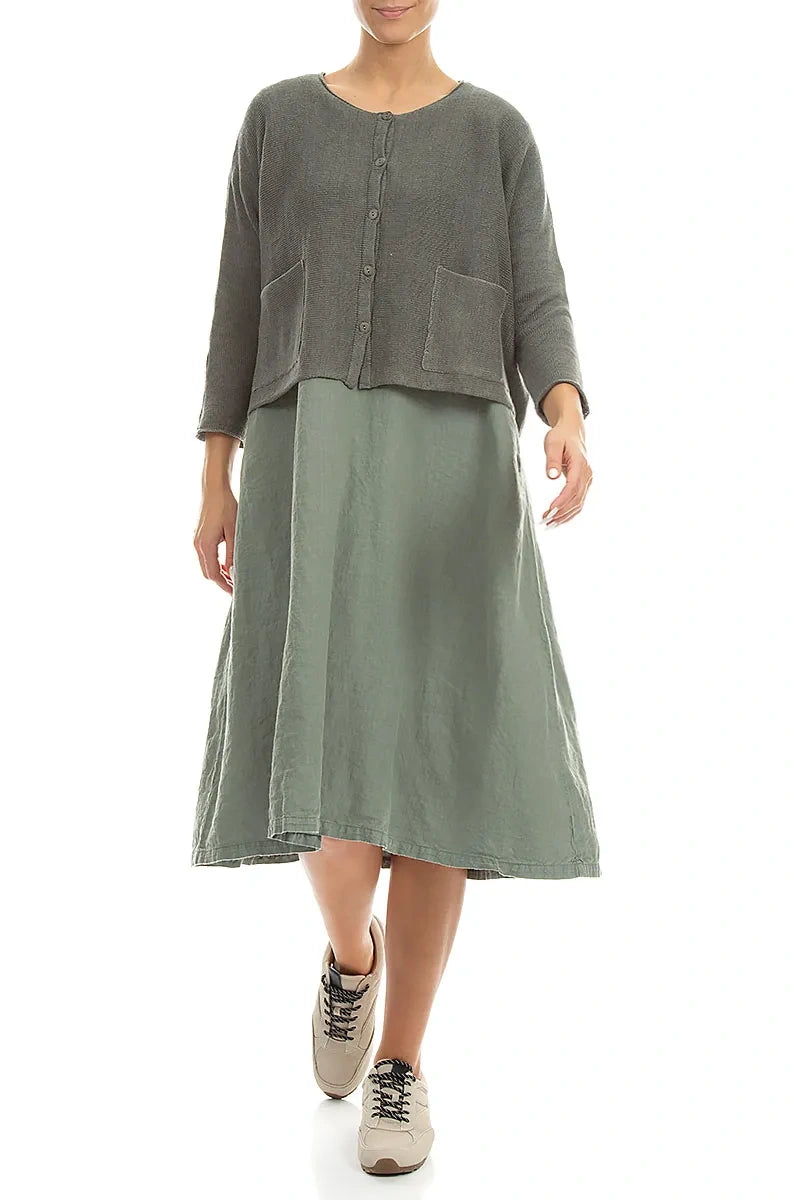 Two Pockets Grey Sage Linen Cardigan 4