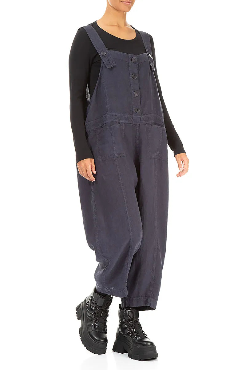 Two Pockets Slate Blue Linen Jumpsuit 3