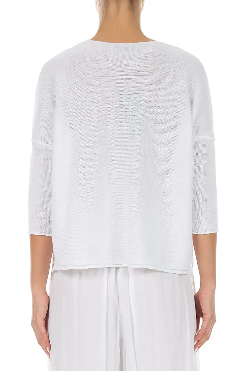 Two Pockets White Linen Jumper 2