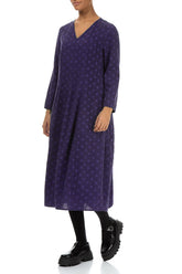V-Neck Balloon Dotty Royal Purple Silk Dress 3