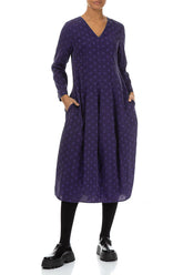 V-Neck Balloon Dotty Royal Purple Silk Dress 4