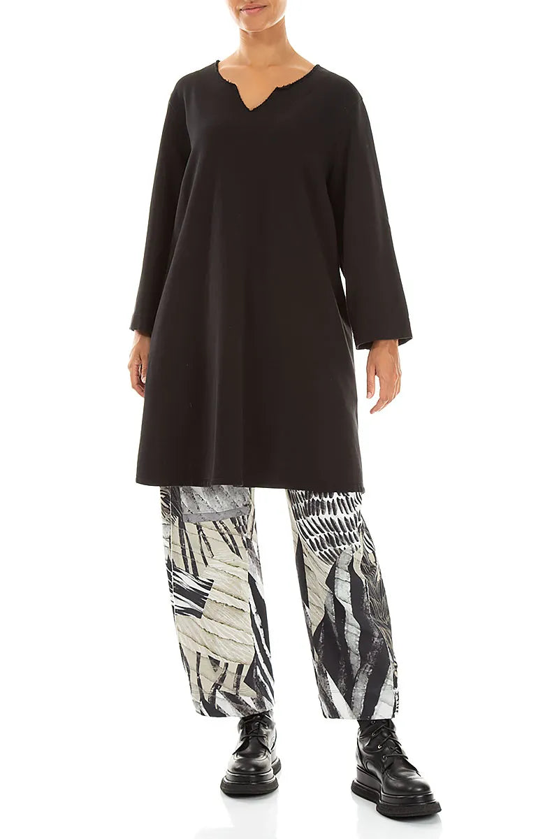 V-Neck Black French Terry Cotton Tunic 4