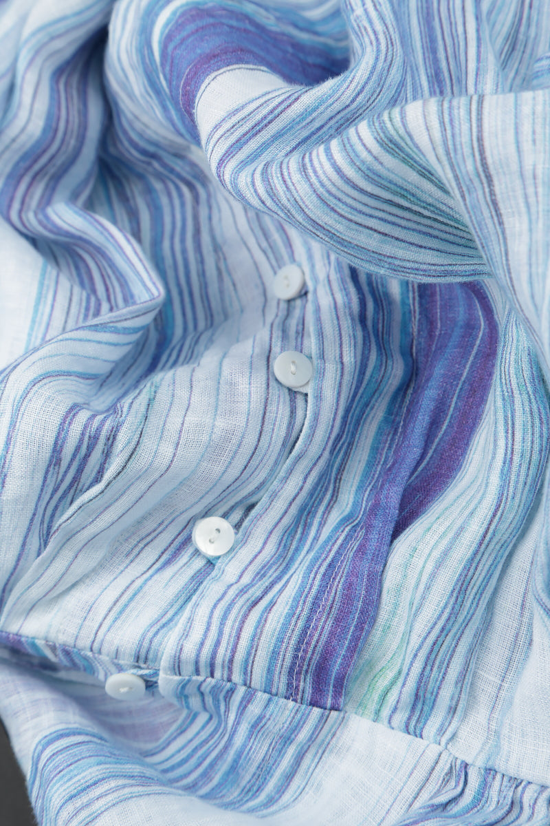 V-Ausschnitt Leinenjacke mit blauem Streifen-Print