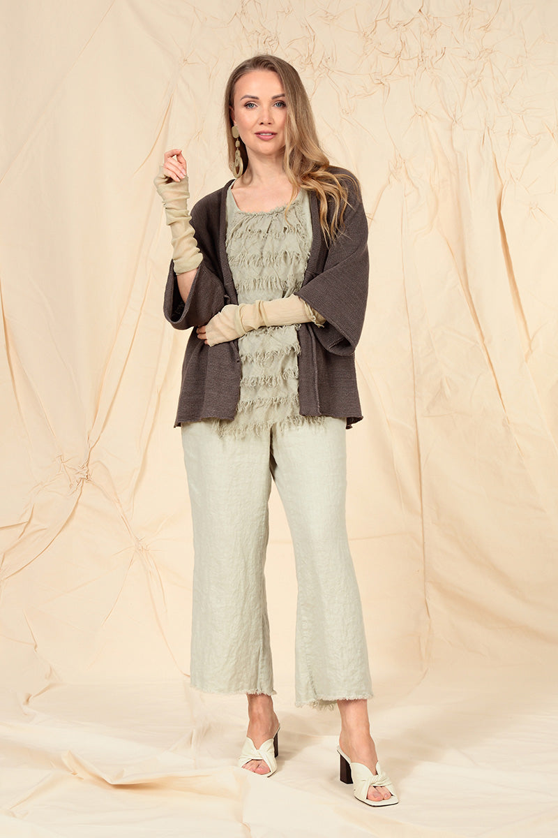 V-Neck Brown Linen Cardigan 6
