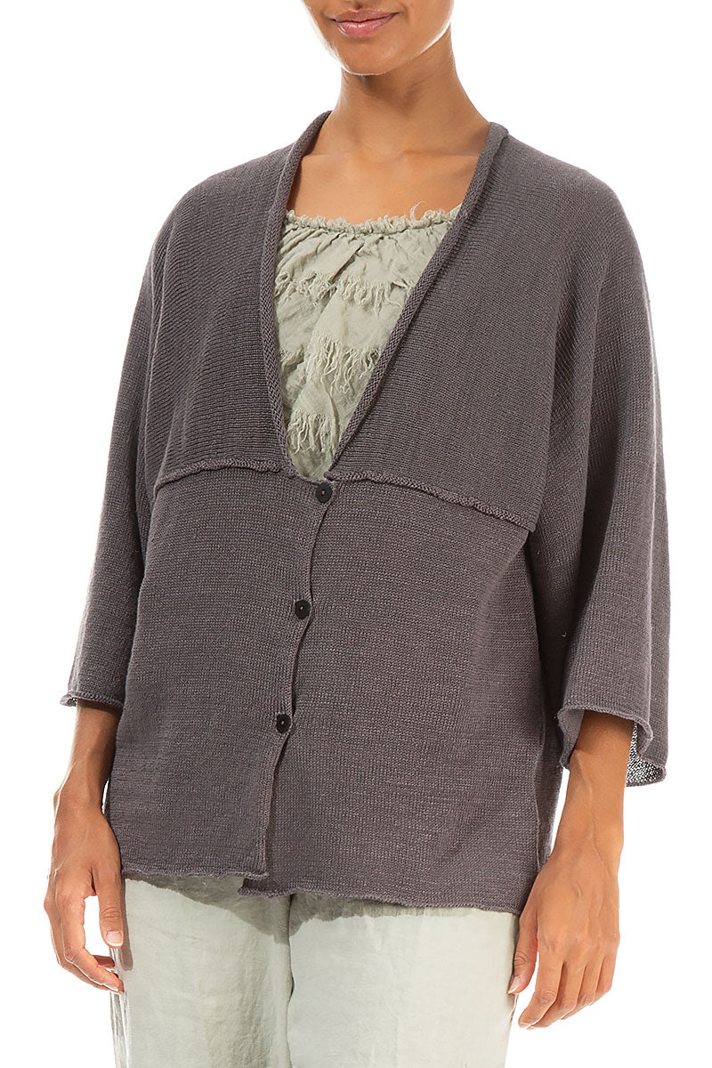 V-Neck Brown Linen Cardigan 3