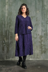 V-Neck Crinkled Royal Purple Silk Linen Blouse 7