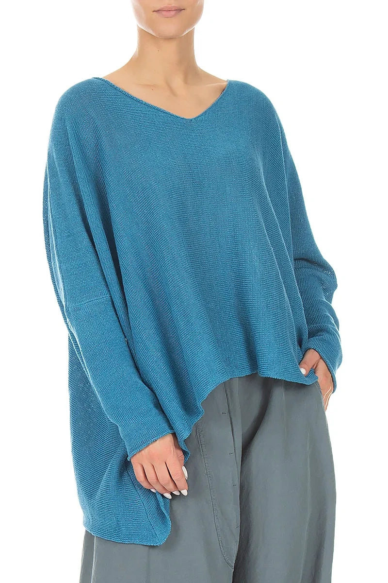 V-Neck Denim Linen Jumper