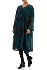 V-Neck Emerald Alabaster Silk Cotton Jacket Dress 3