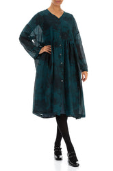 V-Neck Emerald Alabaster Silk Cotton Jacket Dress 4