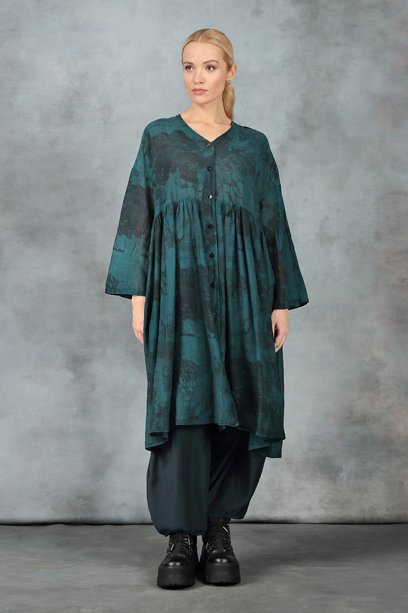V-Neck Emerald Alabaster Silk Cotton Jacket Dress 7