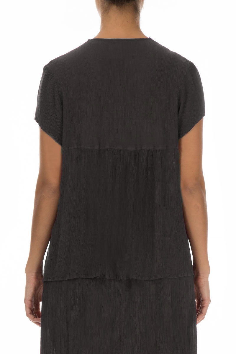 V-Neck Forest Brown Silk Viscose Blouse 2
