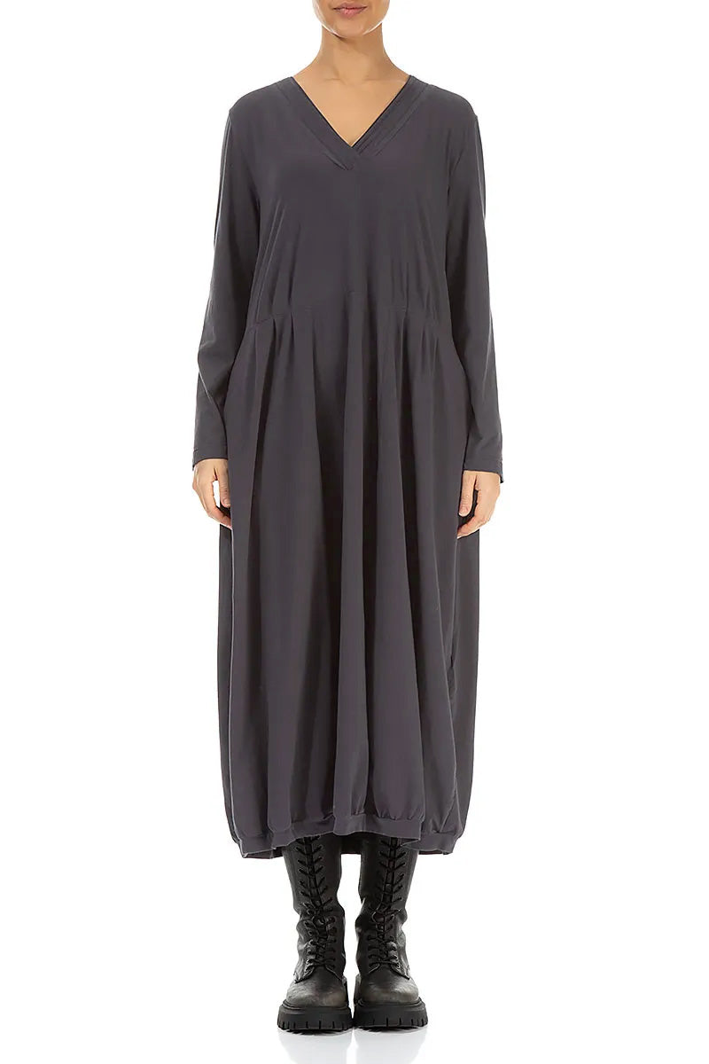 V-Neck Graphite Cotton Dress 1