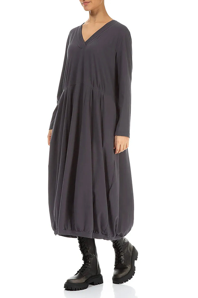 V-Neck Graphite Cotton Dress 3