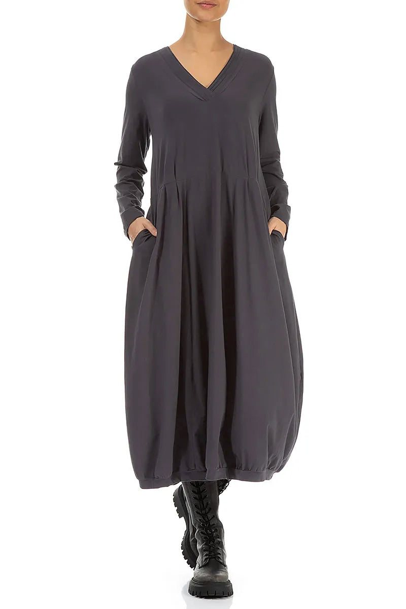 V-Neck Graphite Cotton Dress 4