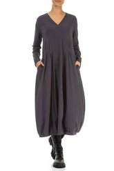 V-Neck Graphite Cotton Dress 4