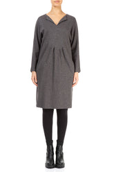 V-Neck Grey Glitter Cotton Dress 1