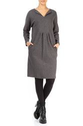 V-Neck Grey Glitter Cotton Dress 4