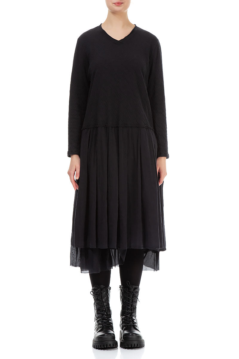 V-Neck Grey Wavy Cotton Dress 1