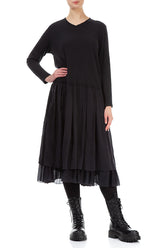 V-Neck Grey Wavy Cotton Dress 4