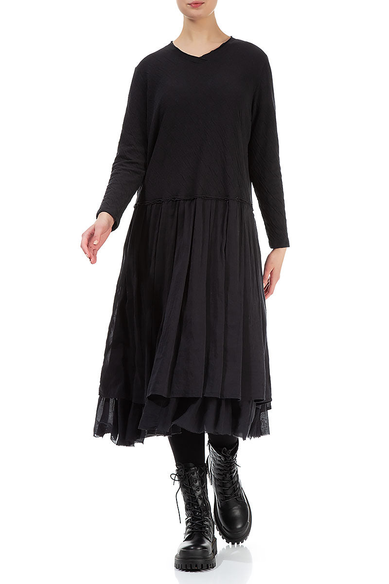 V-Neck Grey Wavy Cotton Dress 3