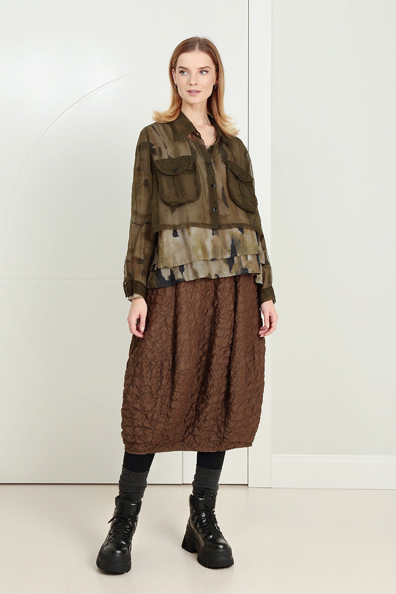 V-Neck Layered Terra Silk Cotton Blouse 6