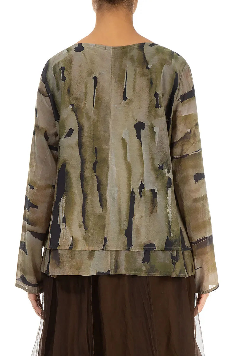 Bluse aus Seidenbaumwolle mit V-Ausschnitt und Terra