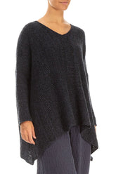 V-Neck Mélange Midnight Purple Wool Sweater 3