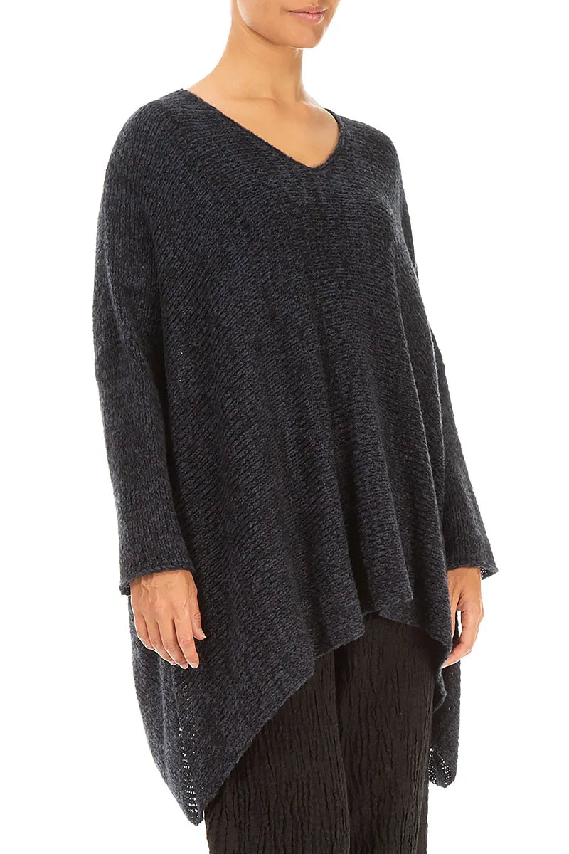 V-Neck Mélange Midnight Purple Wool Sweater 3