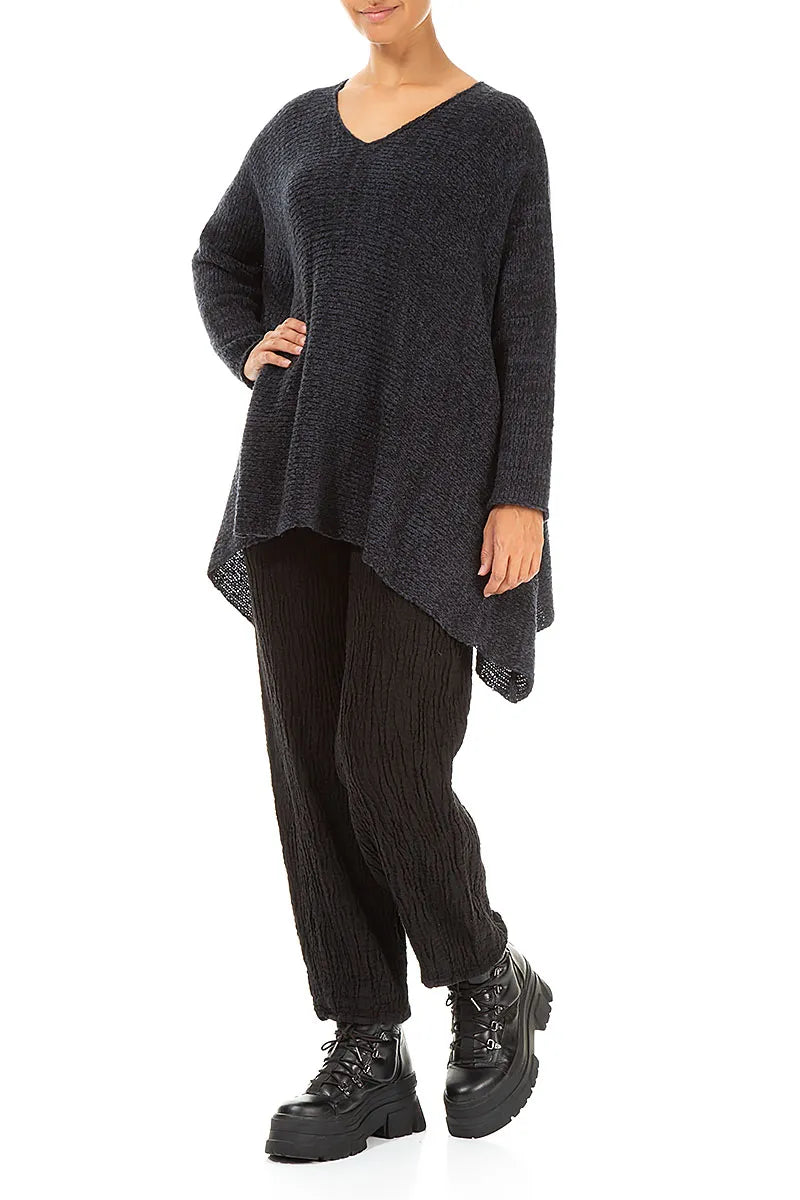 V-Neck Mélange Midnight Purple Wool Sweater 4