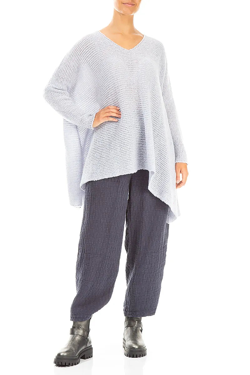 V-Ausschnitt Melange Moonstone Wollpullover