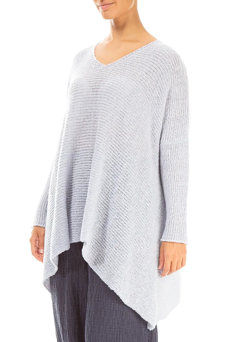 V-Ausschnitt Melange Moonstone Wollpullover