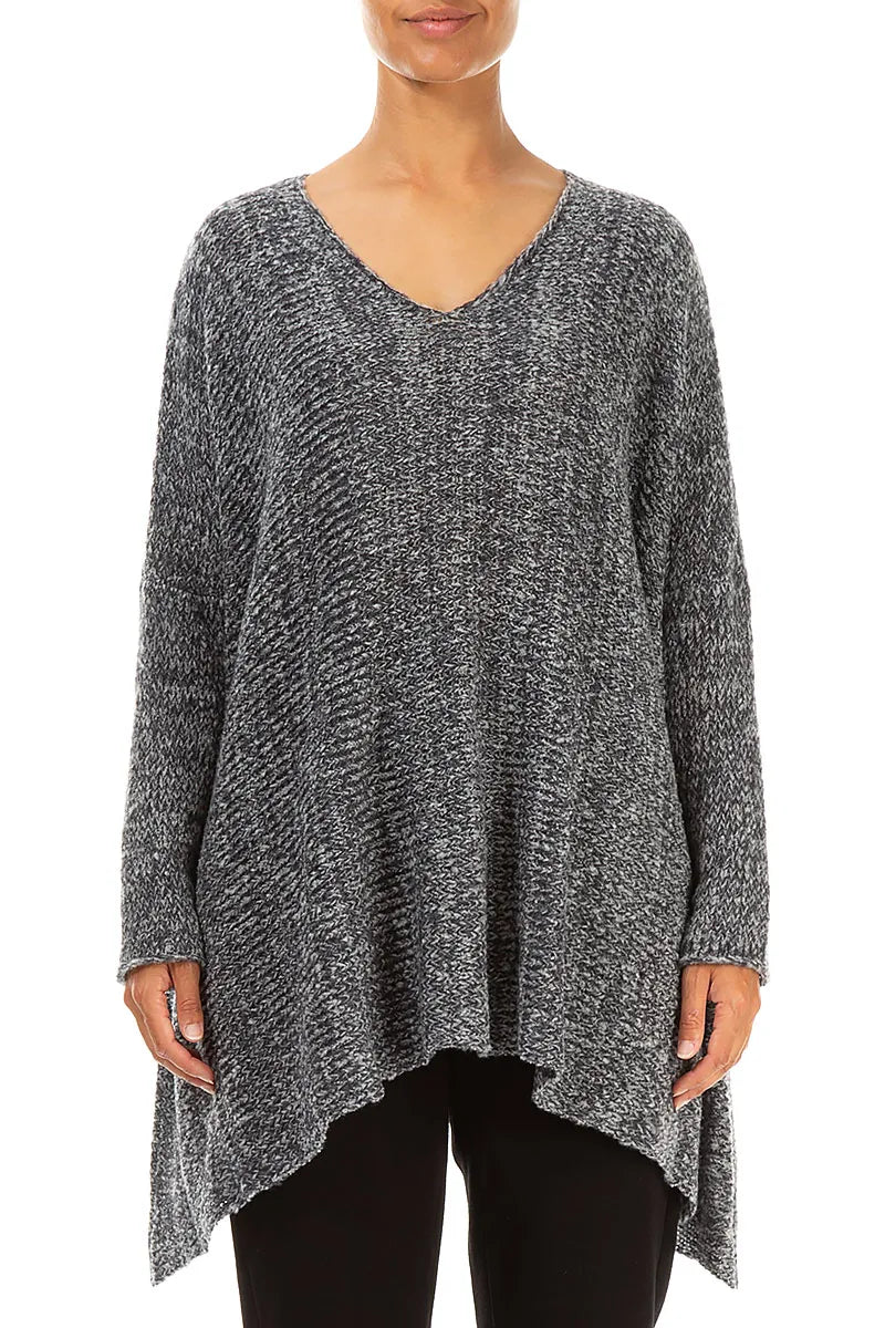 V-Neck Mélange Grey Wool Sweater 1