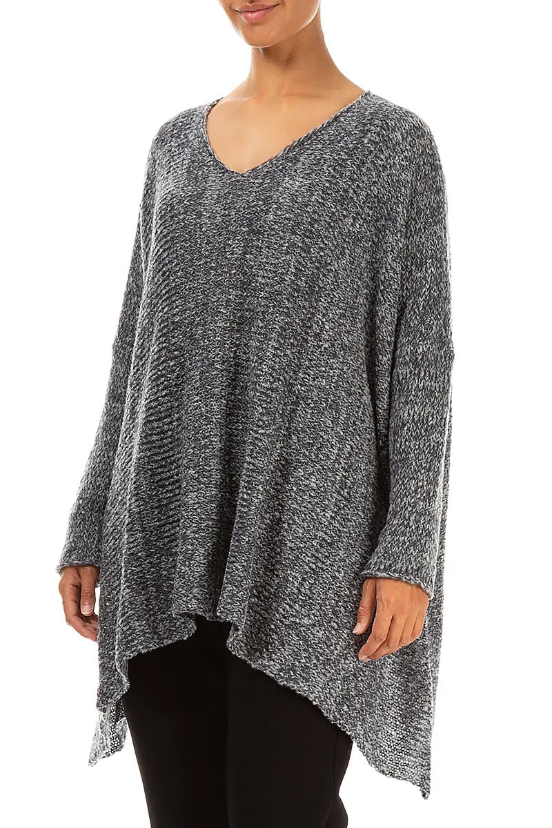 V-Neck Mélange Slate Blue Wool Sweater 3