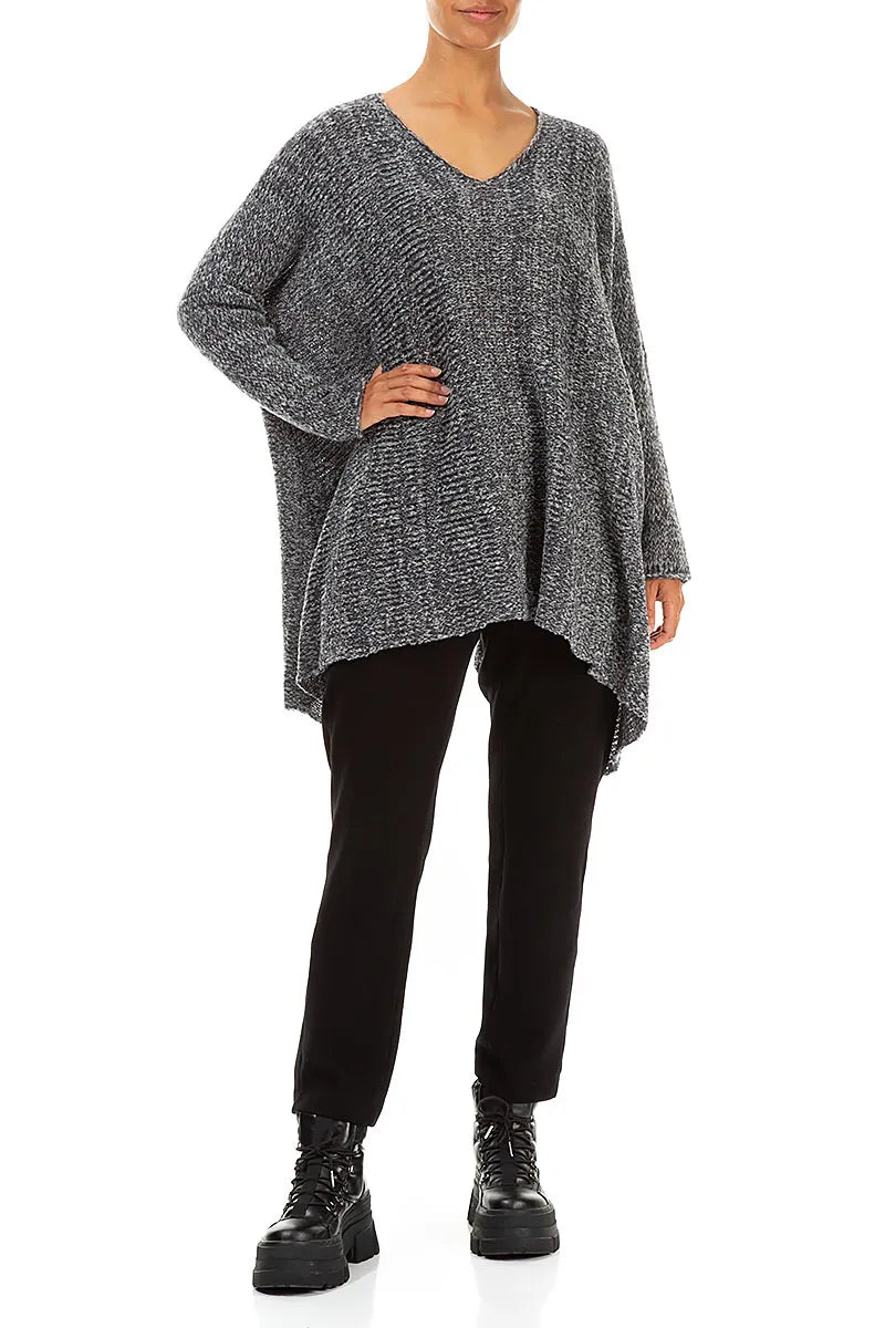 V-Neck Mélange Slate Blue Wool Sweater 4