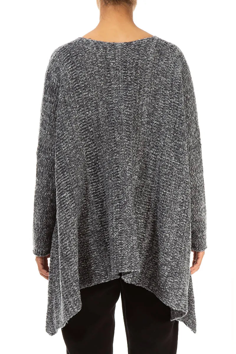 V-Neck Mélange Grey Wool Sweater 2