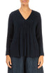 V-Neck Midnight Blue Silk Viscose Blouse 1