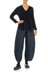 V-Neck Midnight Blue Silk Viscose Blouse 4