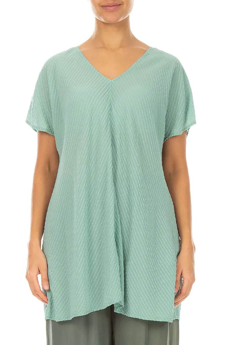 V-Ausschnitt mint gestreifte Seide-Viskose-Bluse